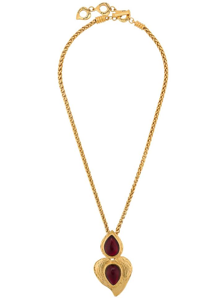 Yves Saint Laurent Vintage Tear Drop And Heart Pendant Long Necklace -