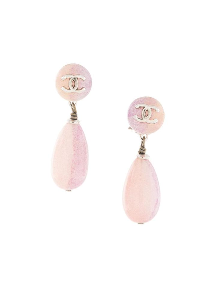 Chanel Pre-owned 1999 Cc Drop Pendant Earrings - Pink