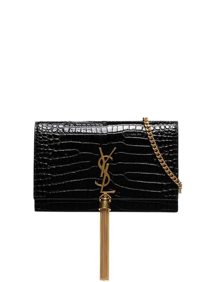 Saint Laurent Kate Croc-effect Clutch - Black