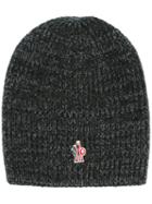 Moncler Grenoble Knitted Logo Beanie, Men's, Grey, Virgin Wool
