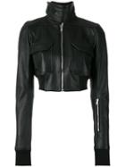 Rick Owens Cropped Bomber Jacket, Women's, Size: 42, Black, Goat Skin/cupro/viscose/polyamide
