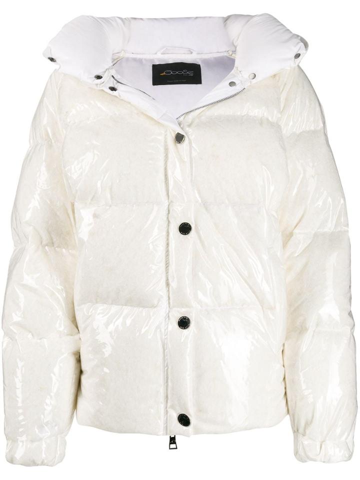 Goose Tech Patent Hooded Padded Coat - White