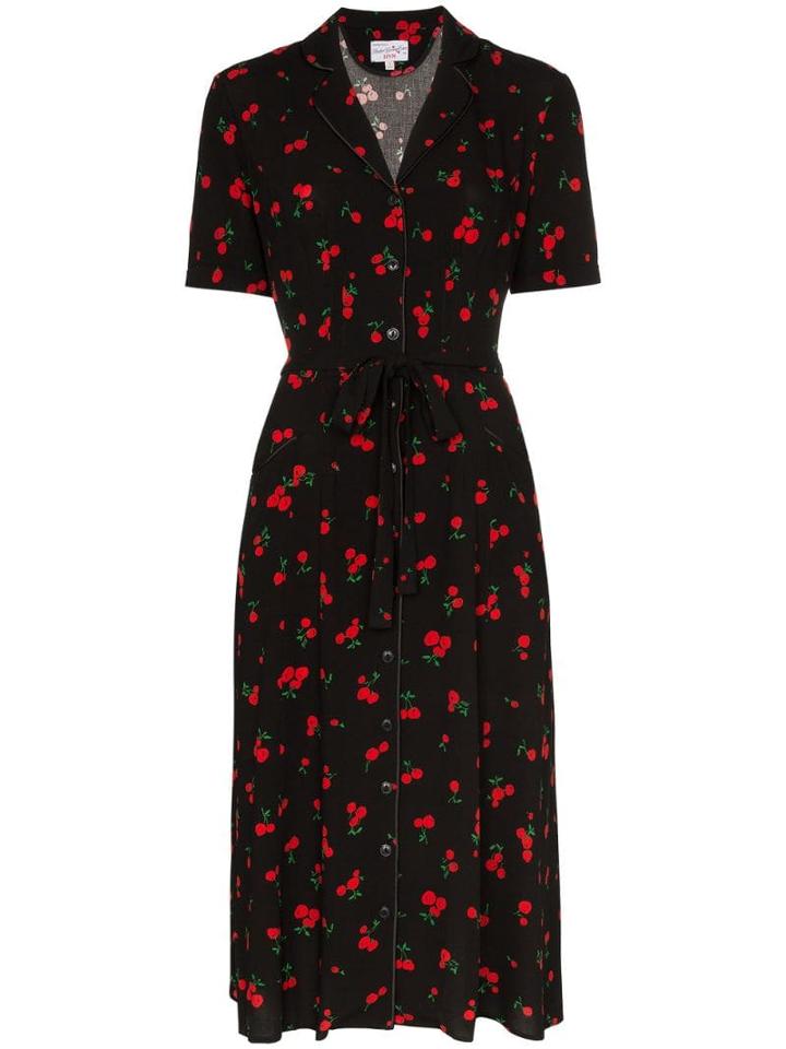 Hvn Maria Cherry Print Shirt Dress - Black