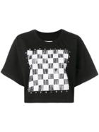 Mm6 Maison Margiela Cropped Checkerboard-print T-shirt - Black
