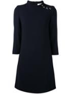 Goat - Buttoned High Neck Dress - Women - Polyester/acetate/wool - 12, Blue, Polyester/acetate/wool