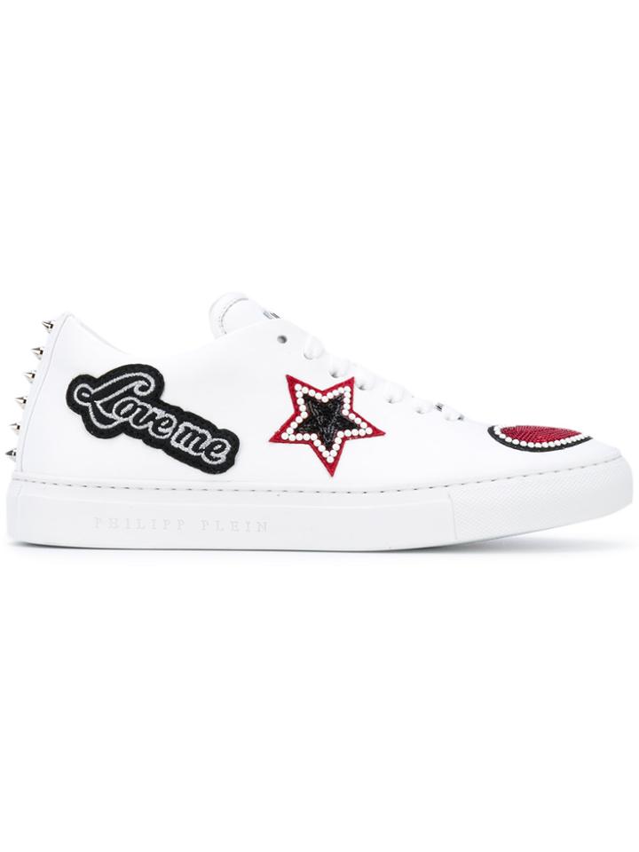 Philipp Plein Patch And Stud Sneakers - White