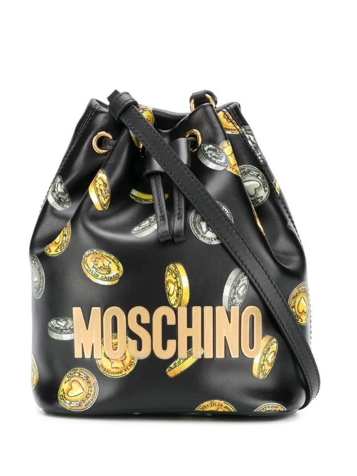 Moschino Heart Coin Print Bucket Bag - Black