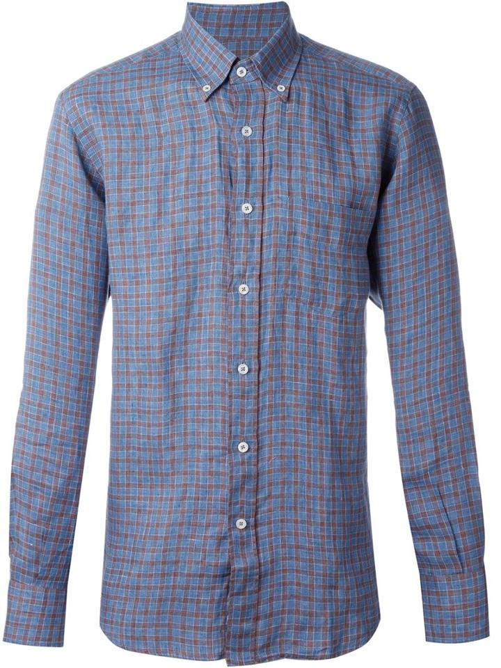 Canali Classic Plaid Shirt, Men's, Size: Xl, Blue, Linen/flax