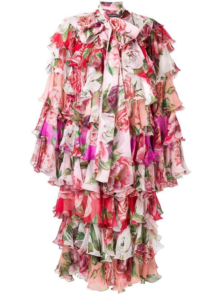 Dolce & Gabbana Peony And Rose Ruffled Chiffon Coat - Pink