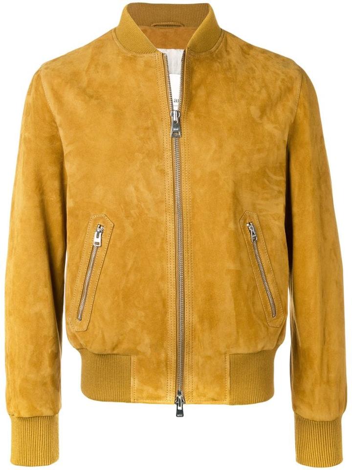 Ami Paris Zipped Suede Jacket With Ribbed Waist And Cuffs - Yellow