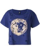 Versus Distressed Logo T-shirt, Women's, Size: Large, Blue, Cotton