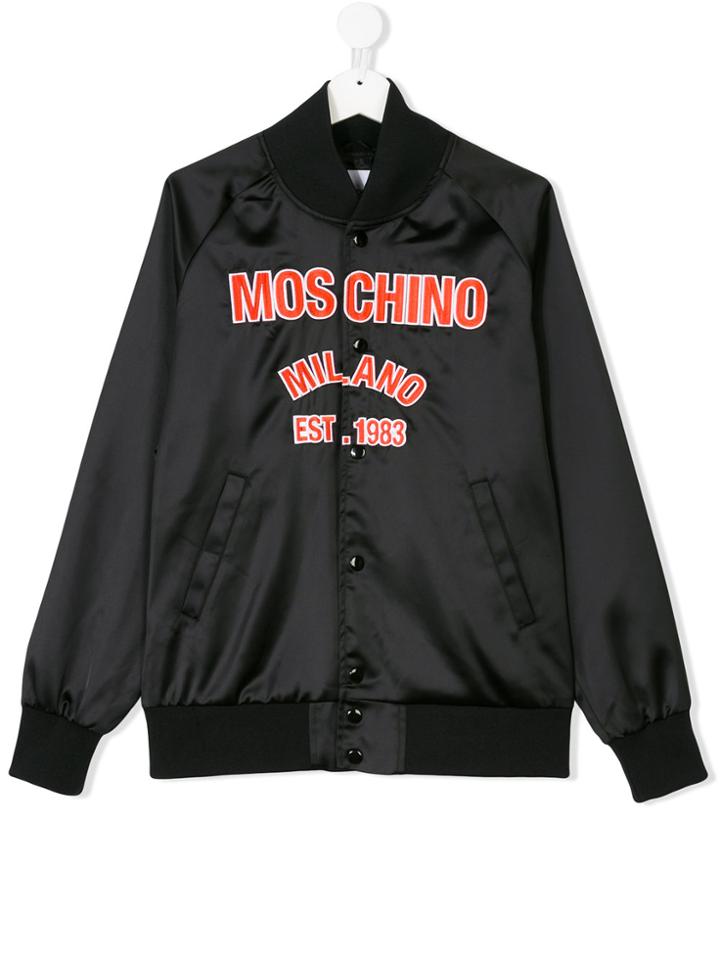 Moschino Kids Zipped Logo Bomber Jacket - Black