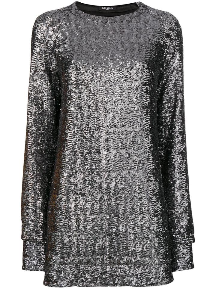 Balmain Sequin Embroidered Mini Dress - Metallic