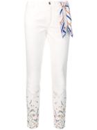 Ermanno Scervino Floral Rhinestone Embroidery Trousers - White