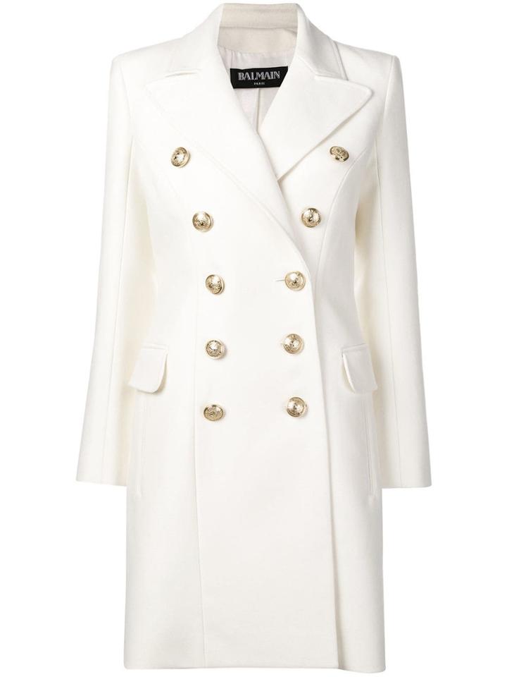 Balmain Double-breasted Fitted Coat - White