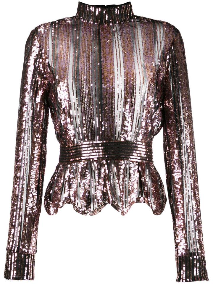 Derek Lam 10 Crosby Long Sleeve Mock Neck Sequin Stripe Top - Pink