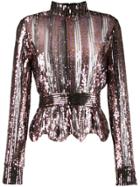 Derek Lam 10 Crosby Long Sleeve Mock Neck Sequin Stripe Top - Pink