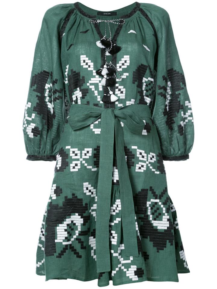 Vita Kin Embroidered Tassel Dress - Green