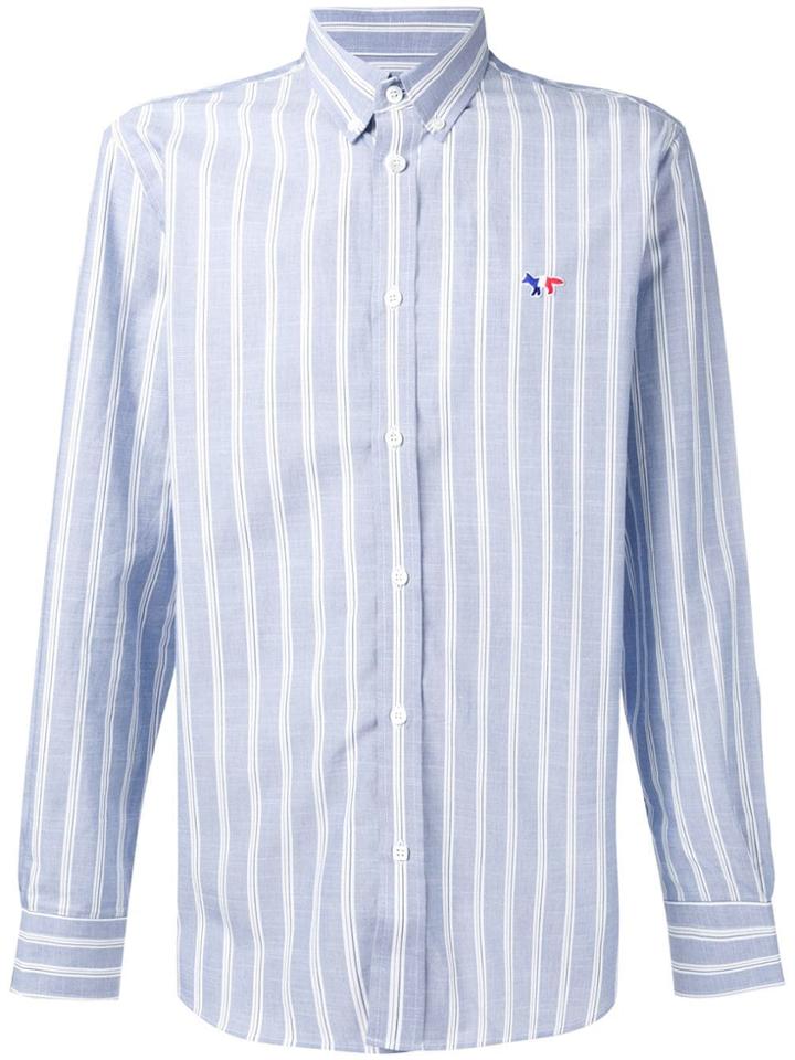Maison Kitsuné Fox Logo Striped Shirt - Blue