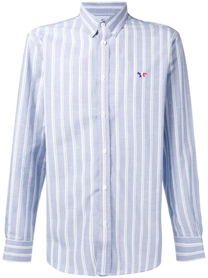 Maison Kitsuné Fox Logo Striped Shirt - Blue