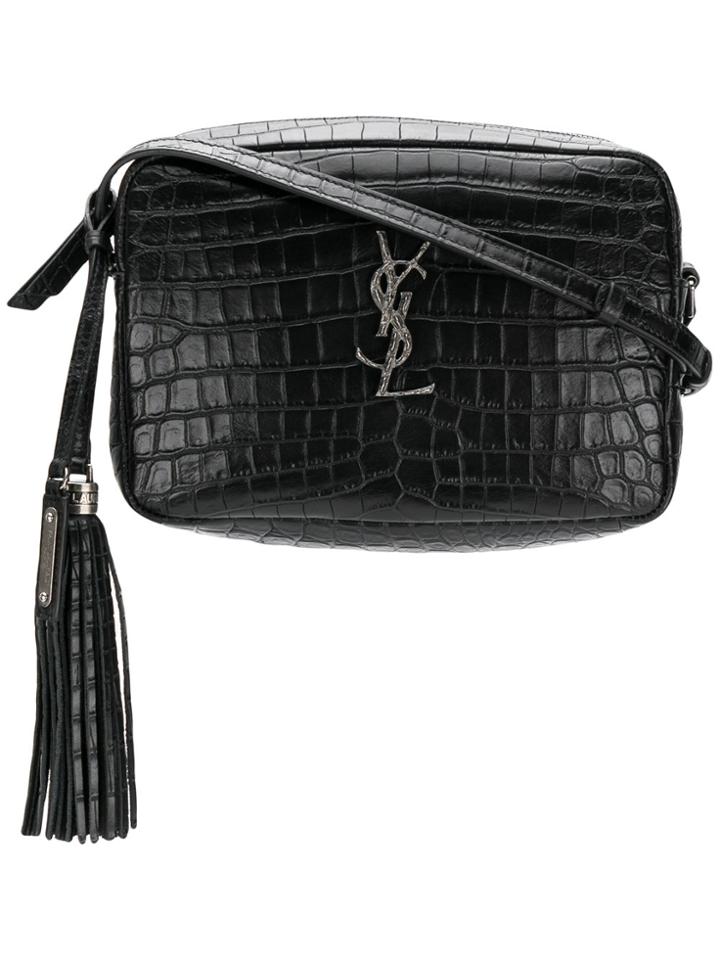 Saint Laurent Mock Croc Cross Body Bag - Black