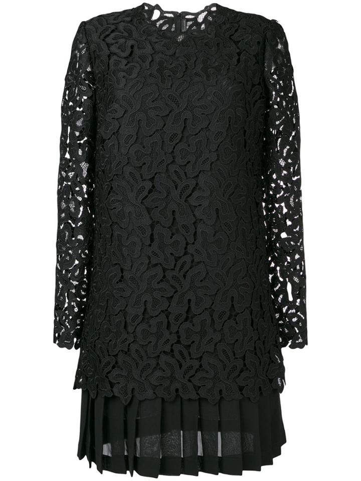 Ermanno Scervino Embroidered Pleated Dress - Black