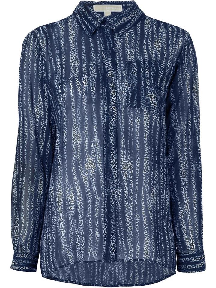 Michael Michael Kors Painterly Floral Print Shirt, Women's, Size: Xs, Blue, Polyester