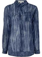 Michael Michael Kors Painterly Floral Print Shirt, Women's, Size: Xs, Blue, Polyester