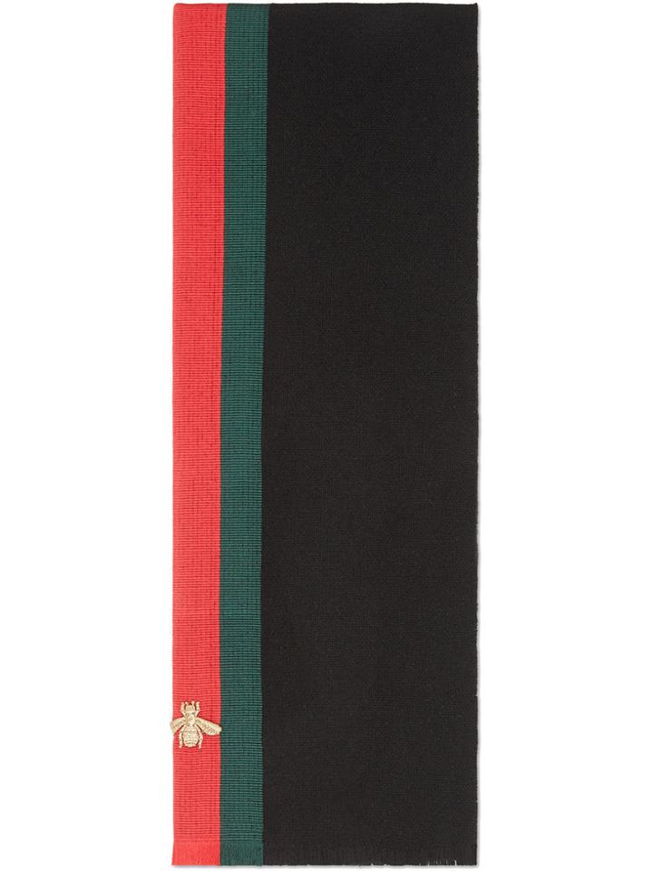 Gucci Wool Cashmere Scarf With Web - Black