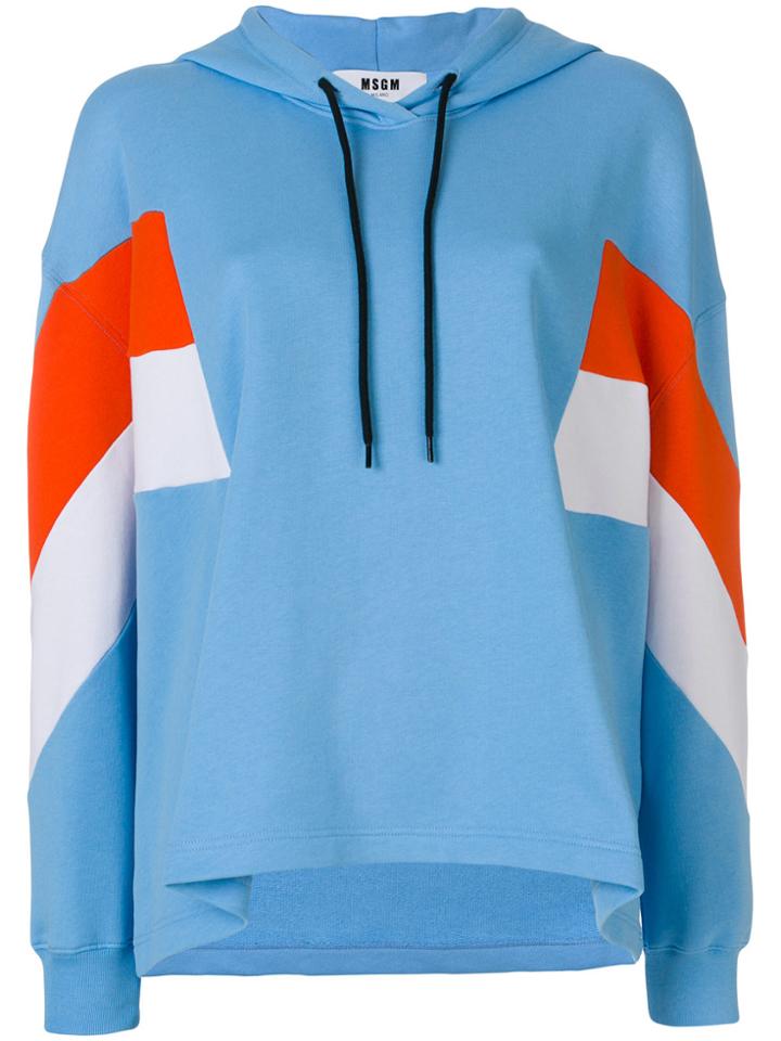 Msgm Striped Print Hoodie - Blue