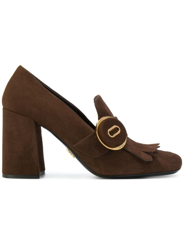 Prada Fringed High Heel Loafers - Brown