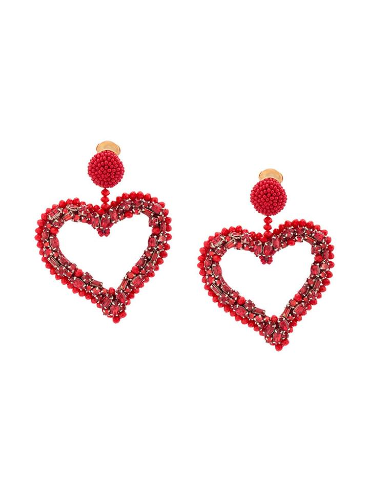 Oscar De La Renta Heart Clip Earrings - Red