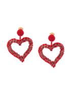 Oscar De La Renta Heart Clip Earrings - Red
