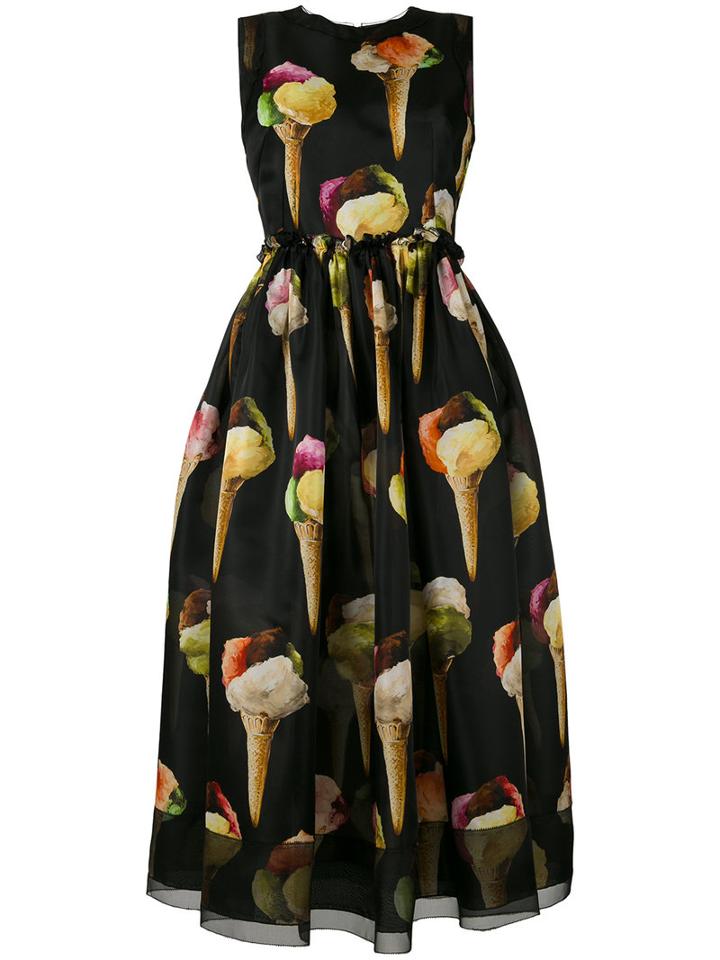 Dolce & Gabbana Ice-cream Print Dress, Women's, Size: 46, Black, Silk