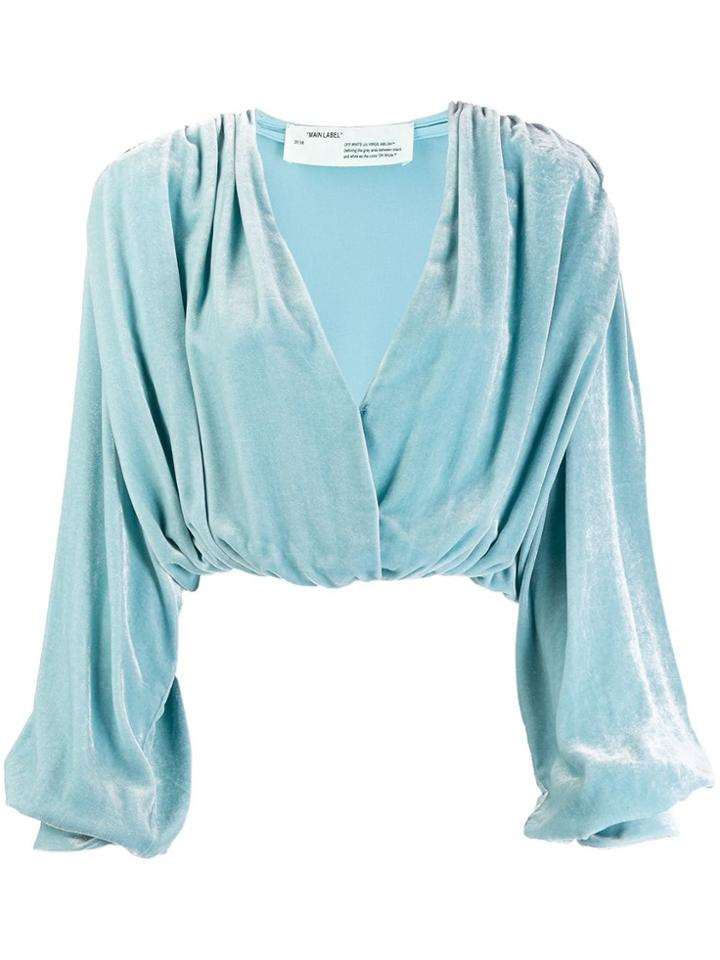 Off-white Draped Velvet Blouse - Blue