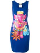 Moschino Crowned Elephant Tank Dress, Women's, Size: 40, Blue, Cotton/other Fibres