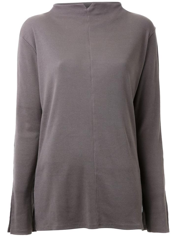 Pearl Long Slit Sleeves Blouse, Women's, Grey, Cotton/lyocell
