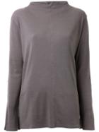 Pearl Long Slit Sleeves Blouse, Women's, Grey, Cotton/lyocell