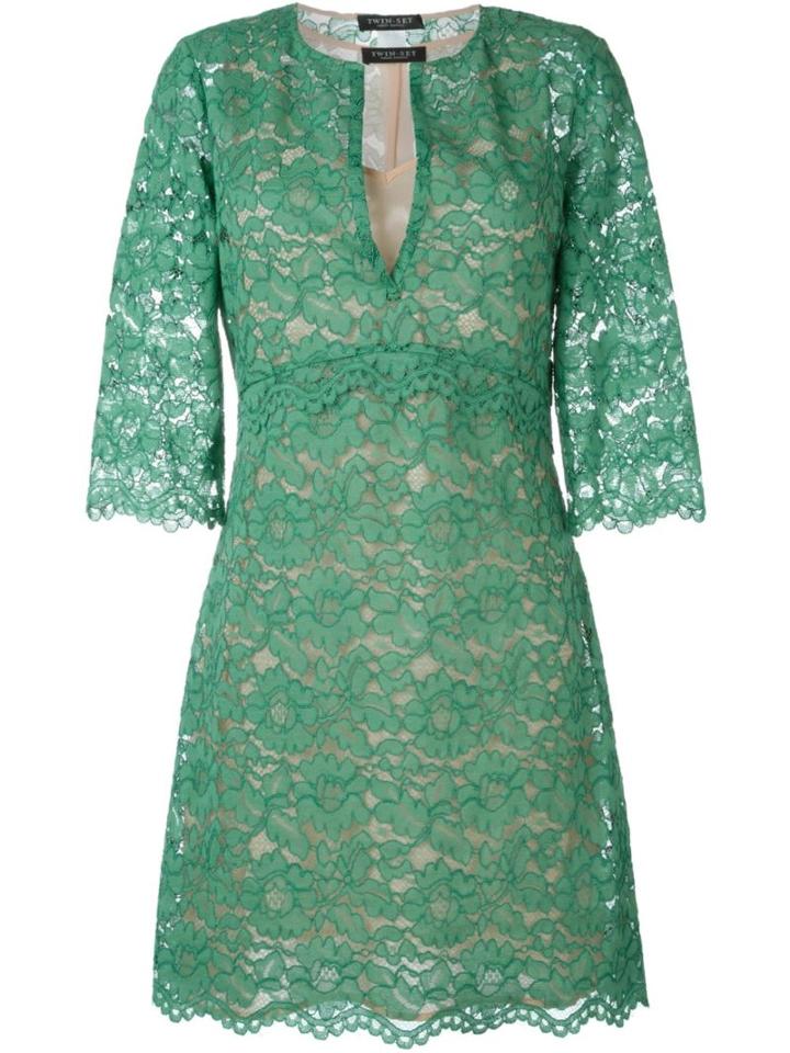 Twin-set Floral Lace A-line Dress, Women's, Size: Xl, Green, Polyester/viscose/cotton/polyamide