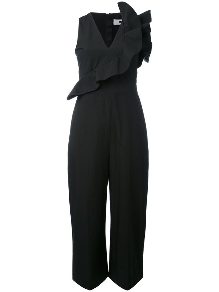 Msgm - Sleeveless Ruffle Front Jumpsuit - Women - Cotton - 40, Black, Cotton