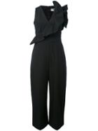 Msgm - Sleeveless Ruffle Front Jumpsuit - Women - Cotton - 40, Black, Cotton