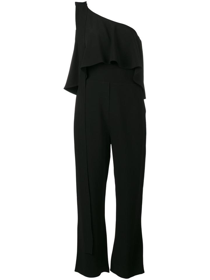 Elie Saab - One Shoulder Frill Jumpsuit - Women - Silk/spandex/elastane/acetate/viscose - 38, Black, Silk/spandex/elastane/acetate/viscose