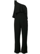 Elie Saab - One Shoulder Frill Jumpsuit - Women - Silk/spandex/elastane/acetate/viscose - 38, Black, Silk/spandex/elastane/acetate/viscose