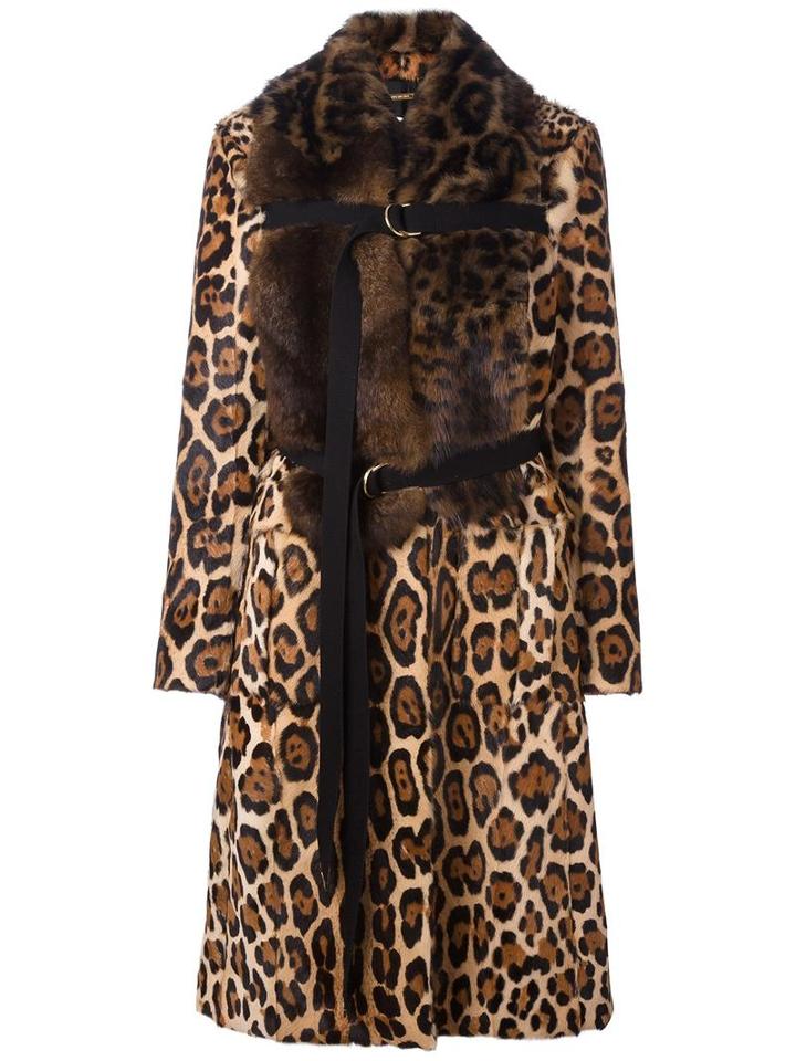 Givenchy Mix Fur Leopard Print Coat, Women's, Size: 38, Brown, Goat Skin/acrylic/polyester/muskrat