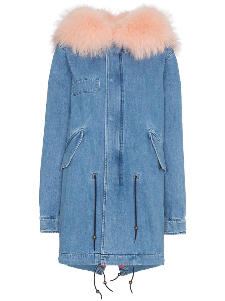 Mr & Mrs Italy Denim Jacket With Pink Fur Collar - Blue