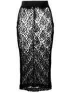 Dolce & Gabbana Floral Lace Midi Skirt - Black