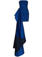 Halpern Asymmetric Silk Bustier Dress - Blue