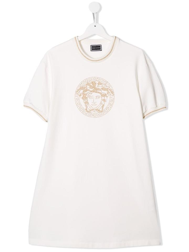 Young Versace Teen Studded Medusa T-shirt Dress - White