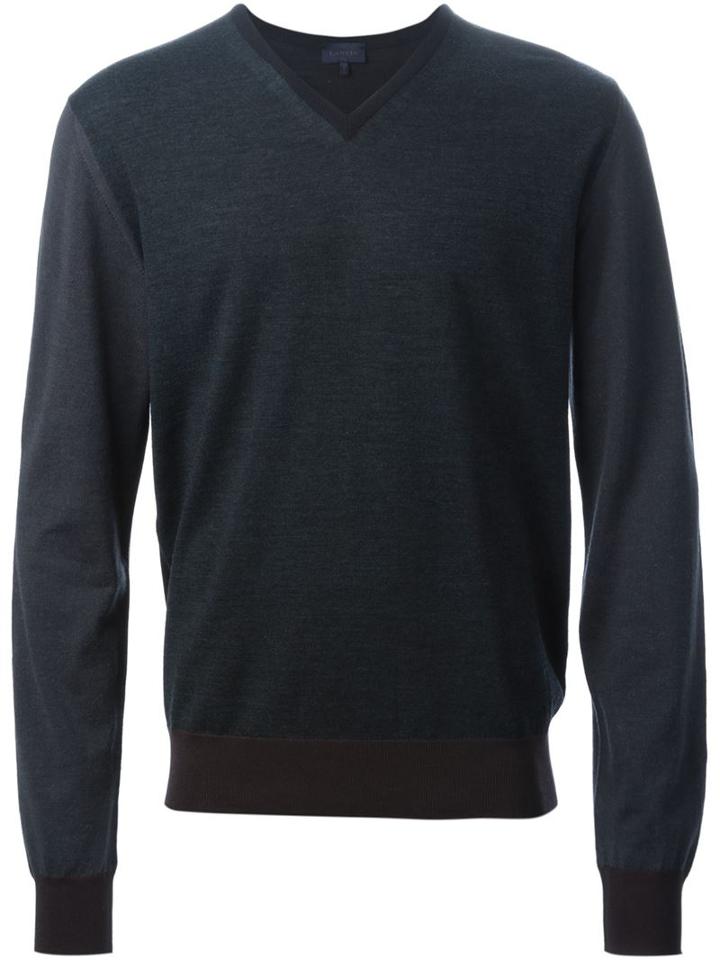 Lanvin V-neck Sweater, Men's, Size: Small, Blue, Silk/merino