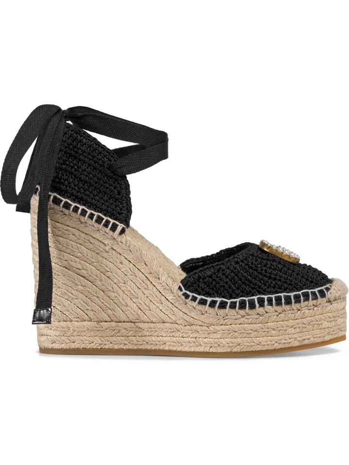 Gucci Crochet Platform Espadrilles - Black